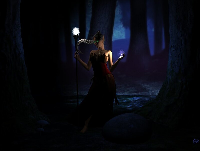 elf mage in dark forest