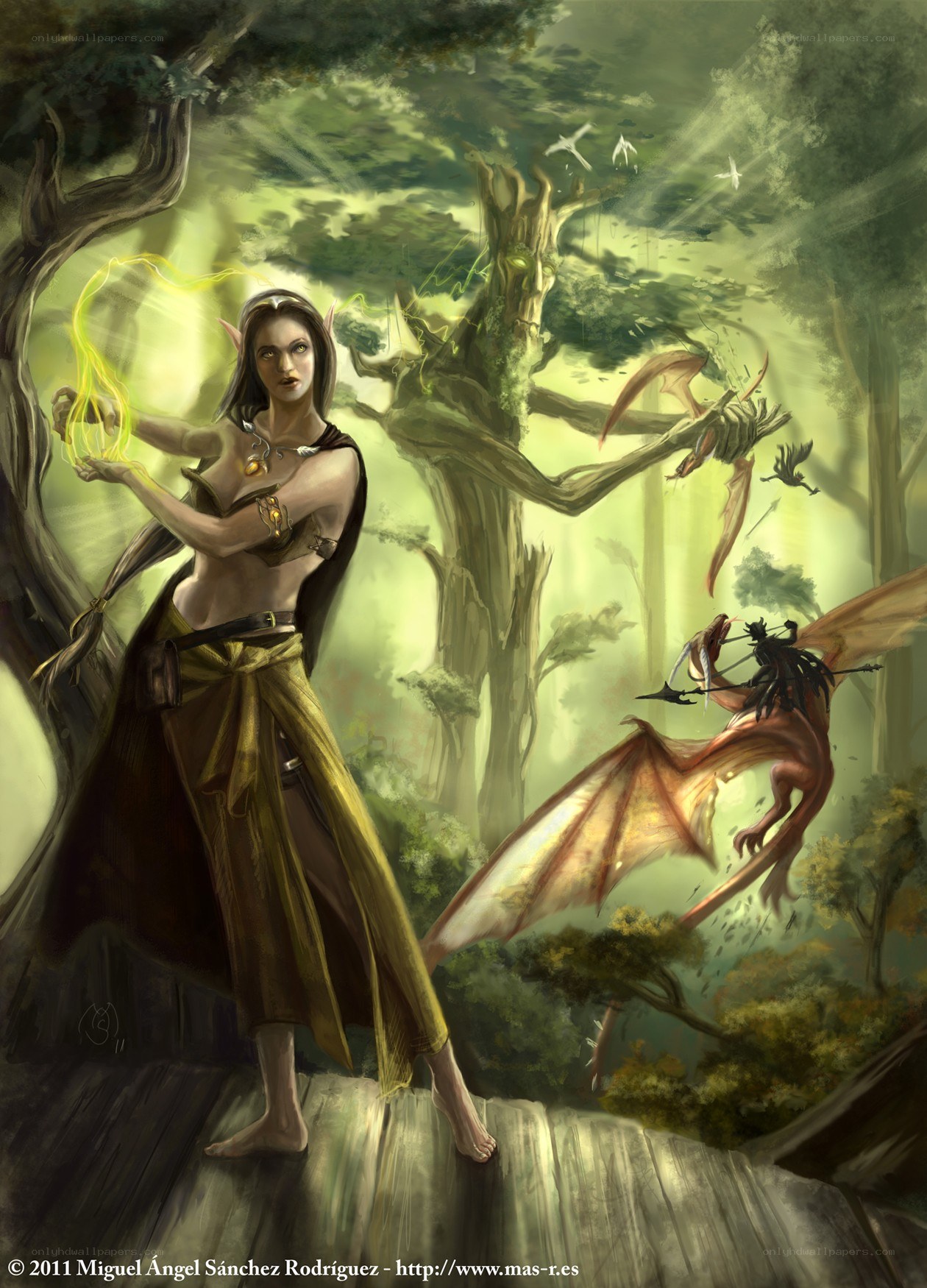 elf mage in forest battle
