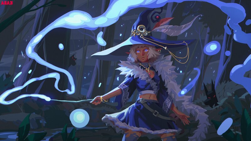 Elf Mage in Forest — Blue