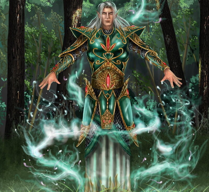 Elf Mage in Forest — Green