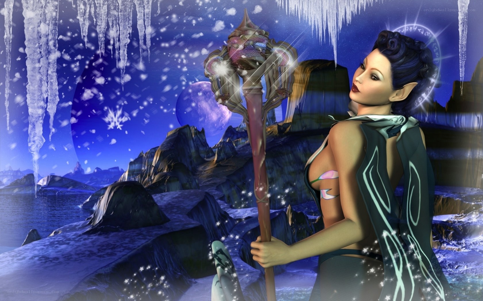 elf mage in icy cave