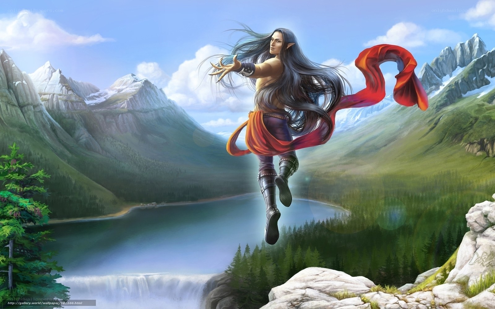 elf mage in mountain landscape