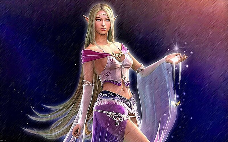 elf mage in purple attire