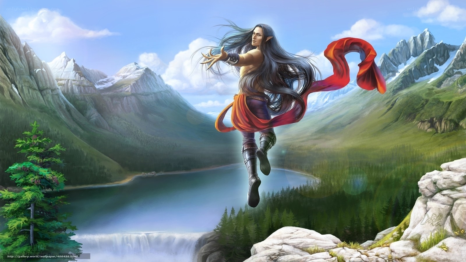 elf mage over mountain lake