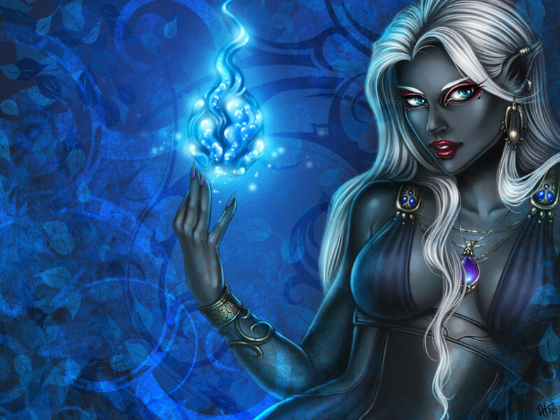 elf mage with blue magic