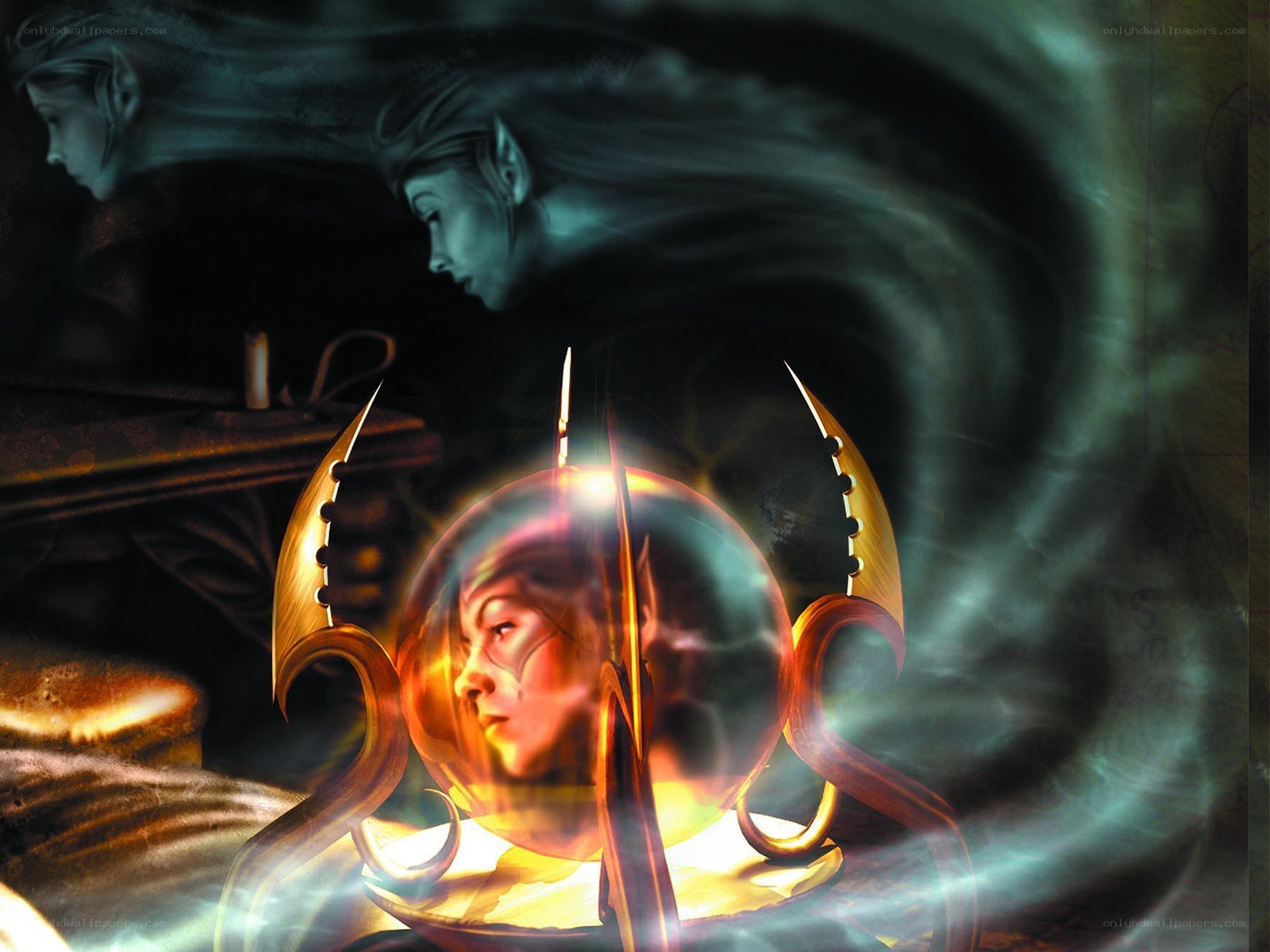 elf mage with crystal ball