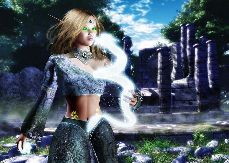 elf mage with glowing serpent