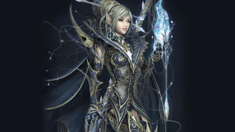 Elf Mage with Glowing Staff — Black, Dramatic, Night, Digital Art