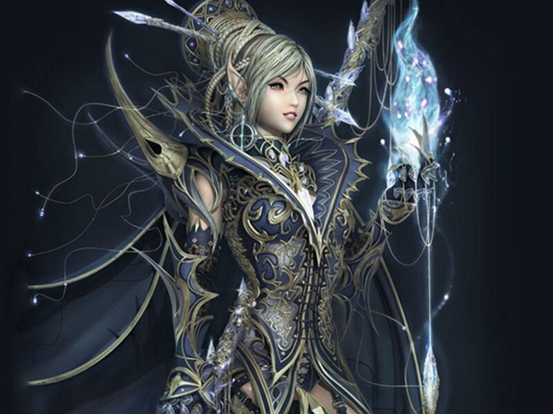 Elf Mage with Glowing Staff — Black