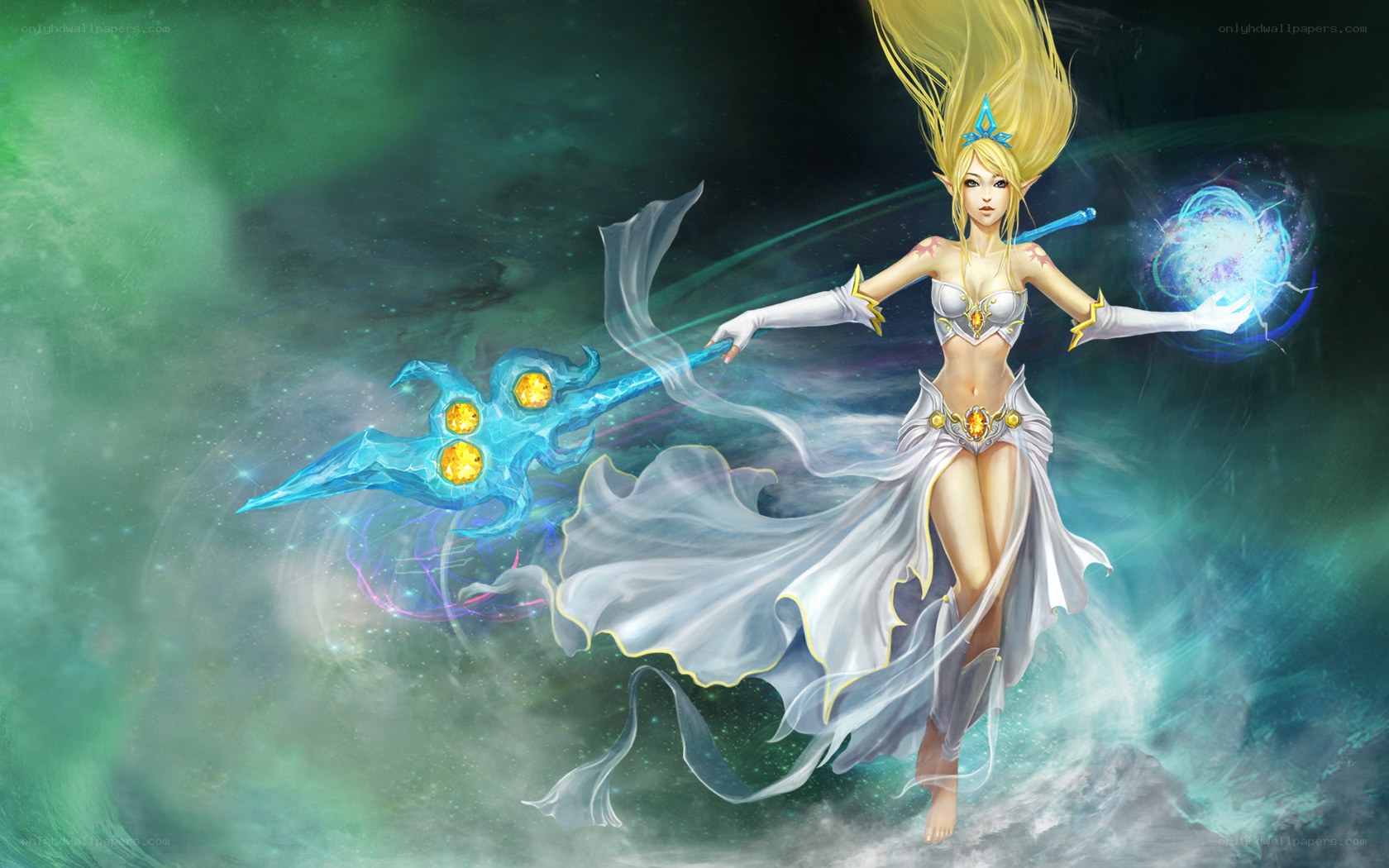 elf mage with staff and spell