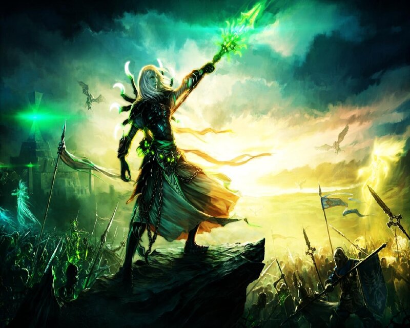 Elf Mage with Staff — Green, Dramatic