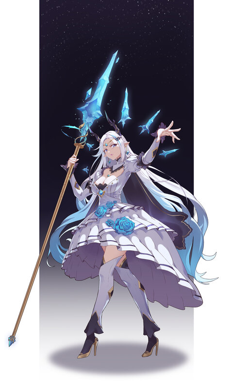 Elf Mage with Staff — White, Dramatic, Night