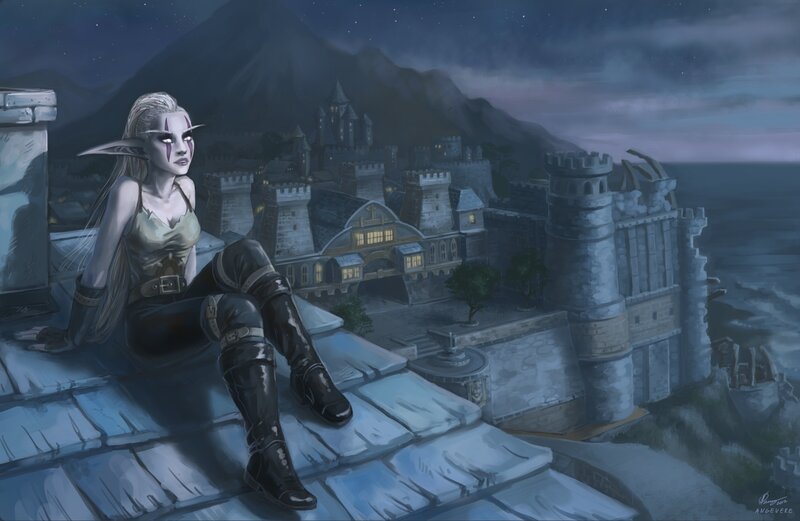 elf on a castle rooftop