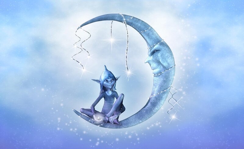 elf on a crescent moon