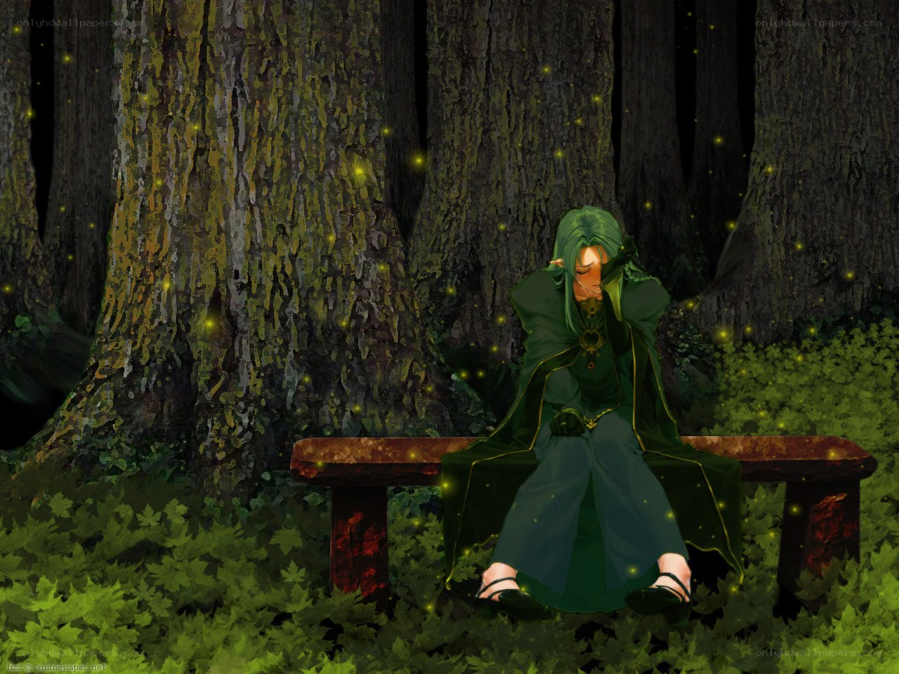 elf on a forest bench