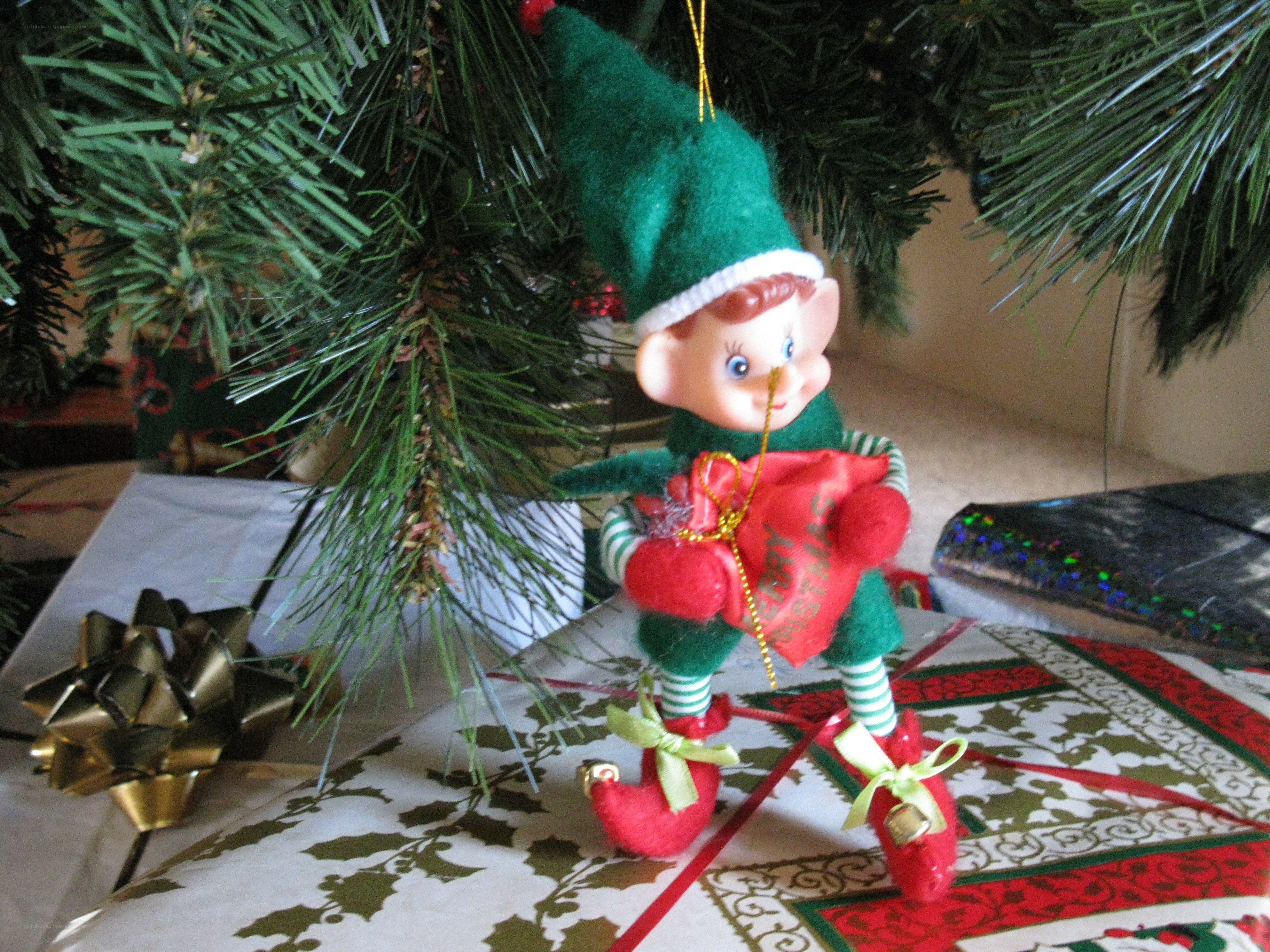elf ornament on gift box