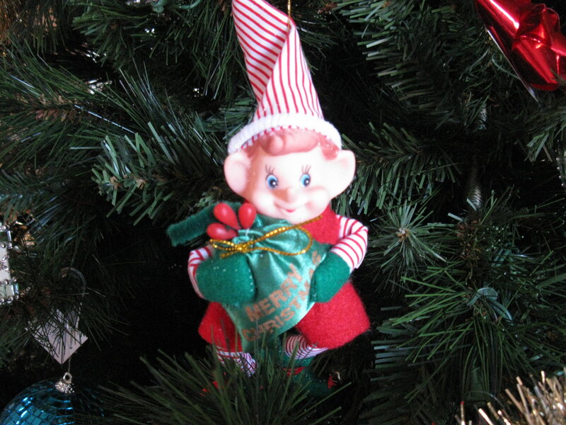 Elf Ornament on Tree — Green, Festive
