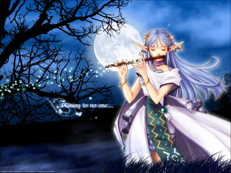 elf playing flute at night