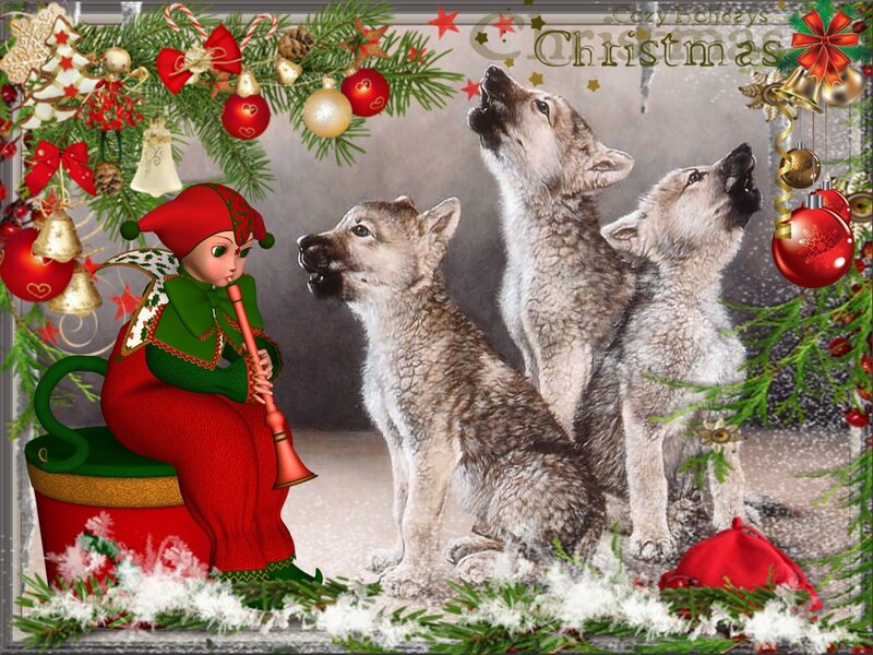 Elf Playing Flute for Wolf Pups