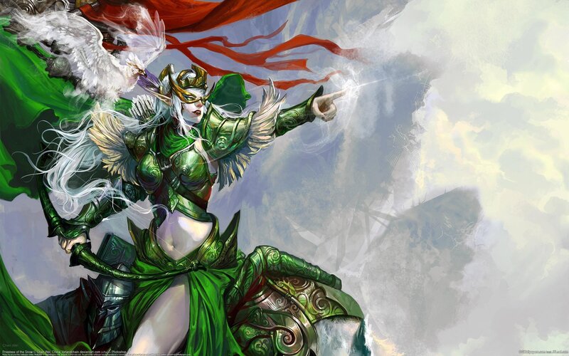 elf priestess in green armor