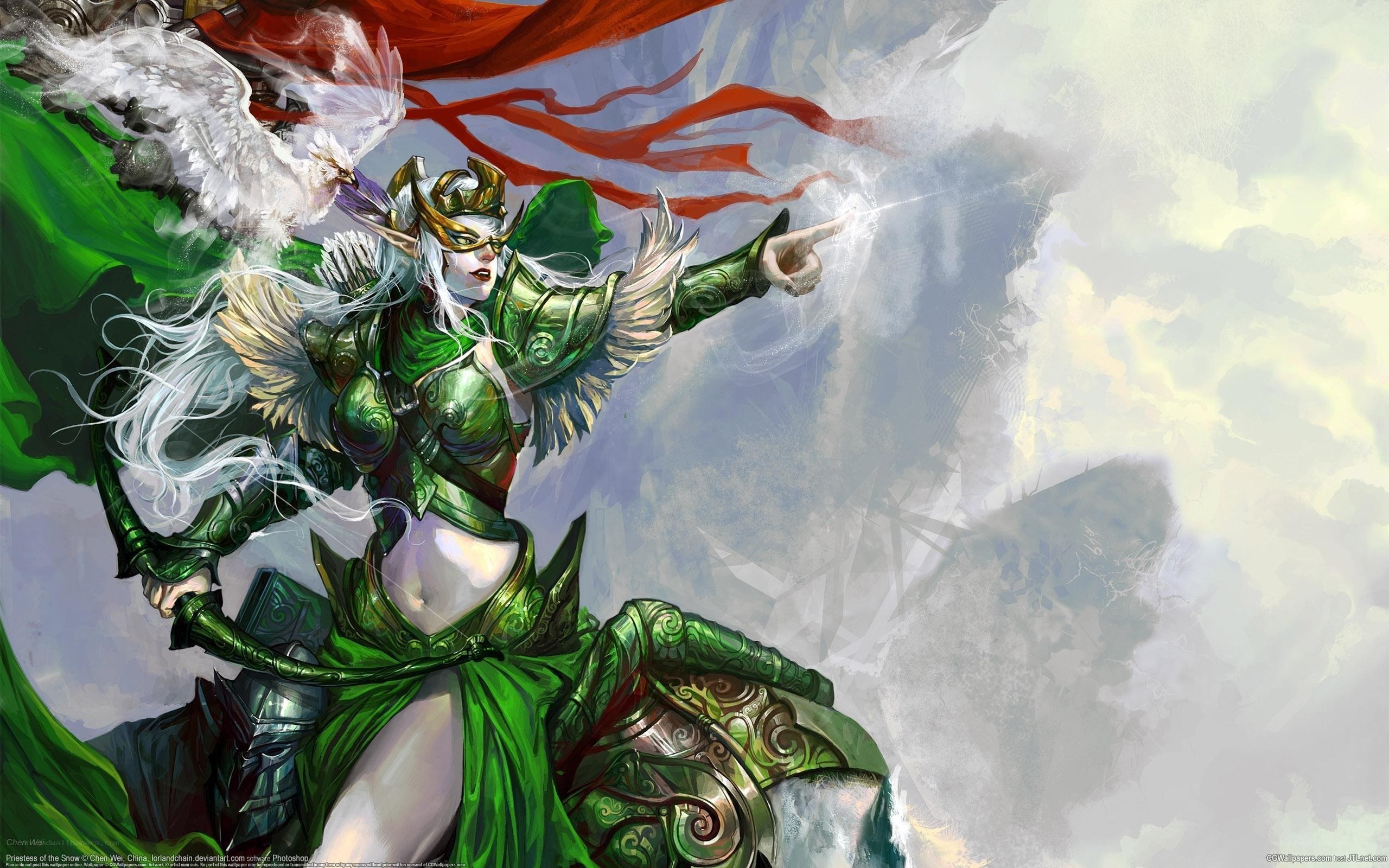 elf priestess in green armor