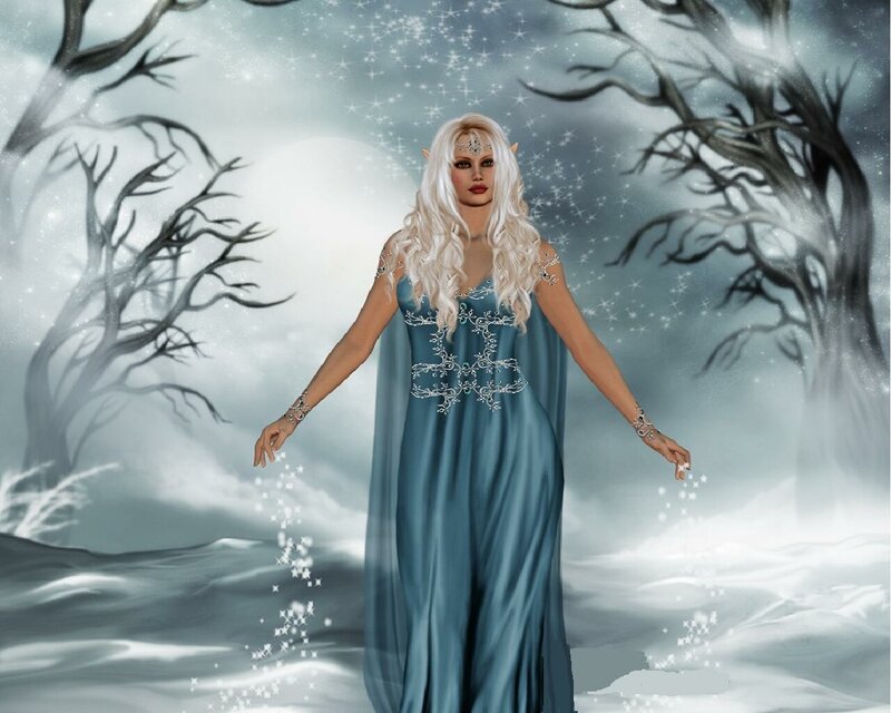 elf queen in winter forest
