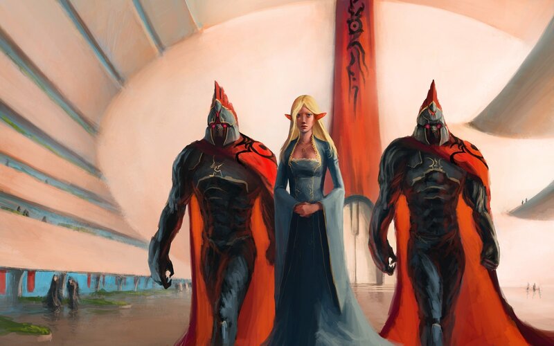 elf queen with guards