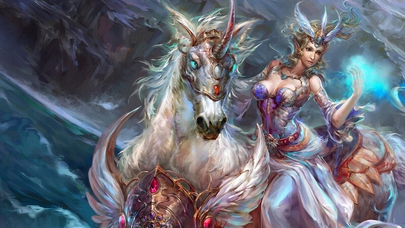elf queen with unicorn