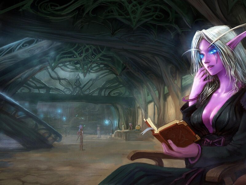 elf reading in a forest hall