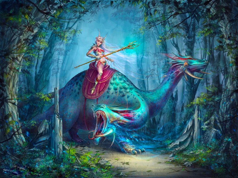 Elf Rider on Dragon — Blue
