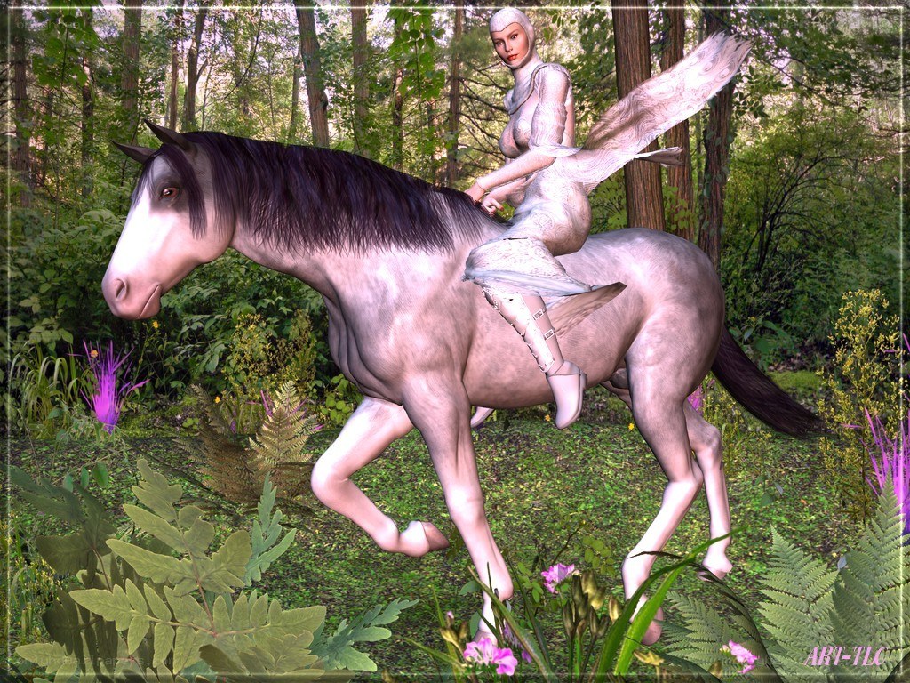 elf riding a horse in forest
