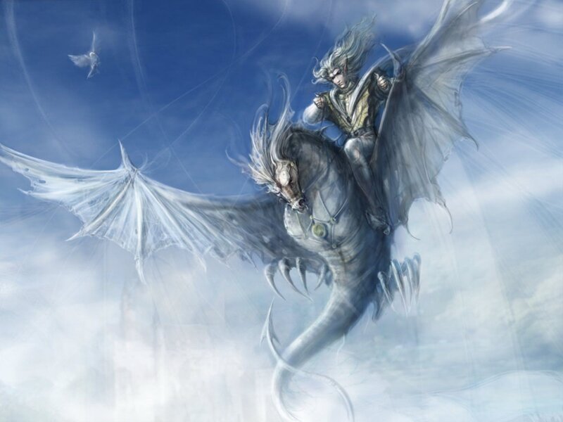 elf riding a winged horse