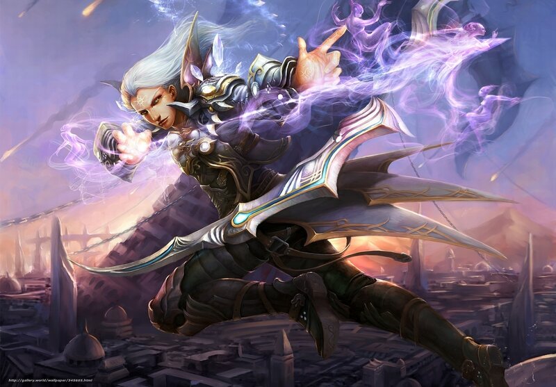 Elf Warrior Casting Spell — Purple, Dramatic, Sunset