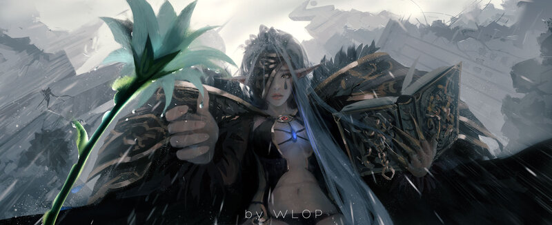 Elf Warrior Holding Flower