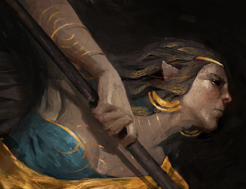 Elf Warrior Holding Spear