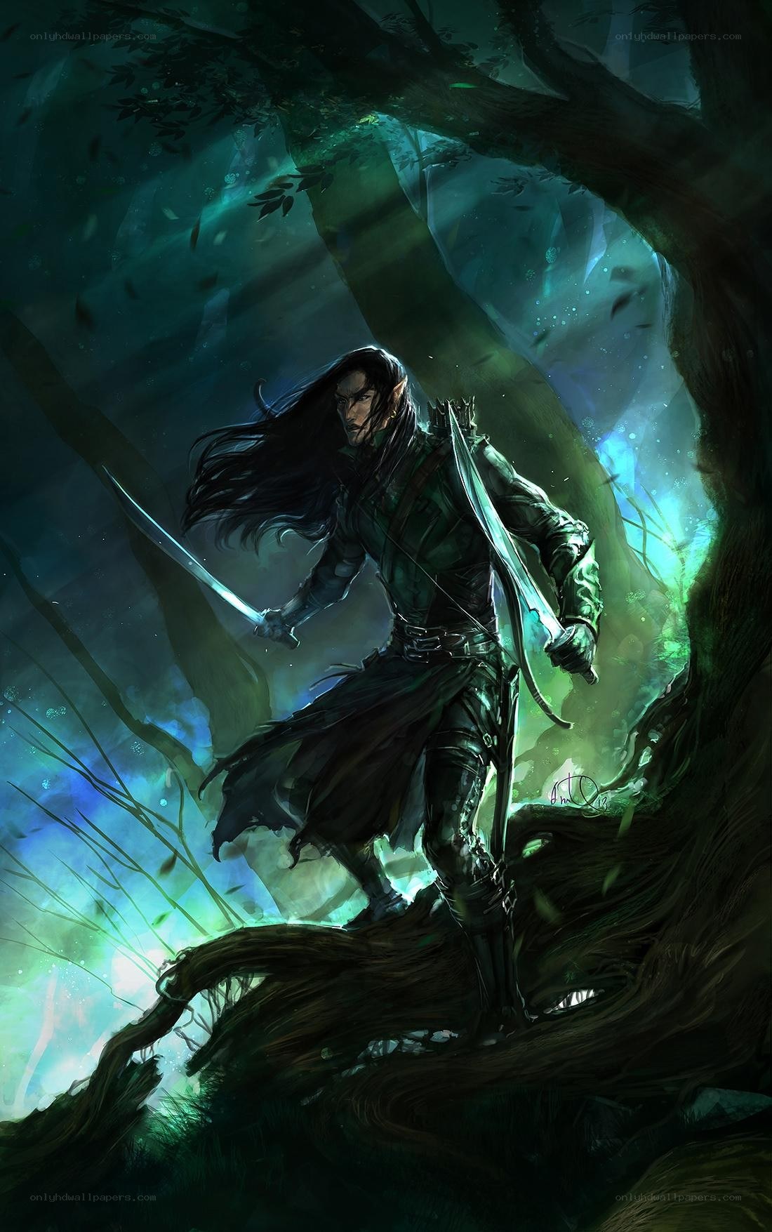 elf warrior in a dark forest