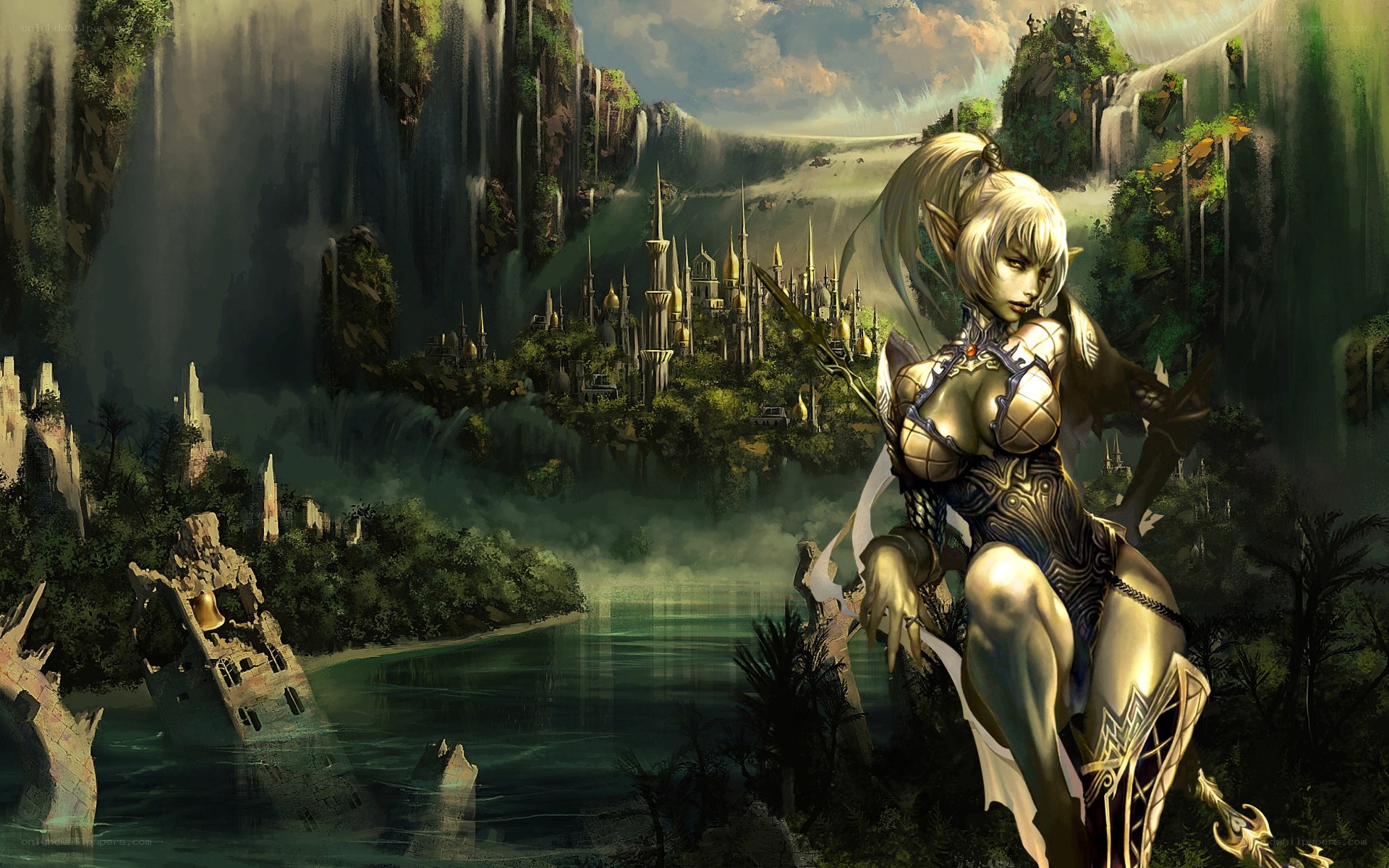 elf warrior in a fantasy landscape