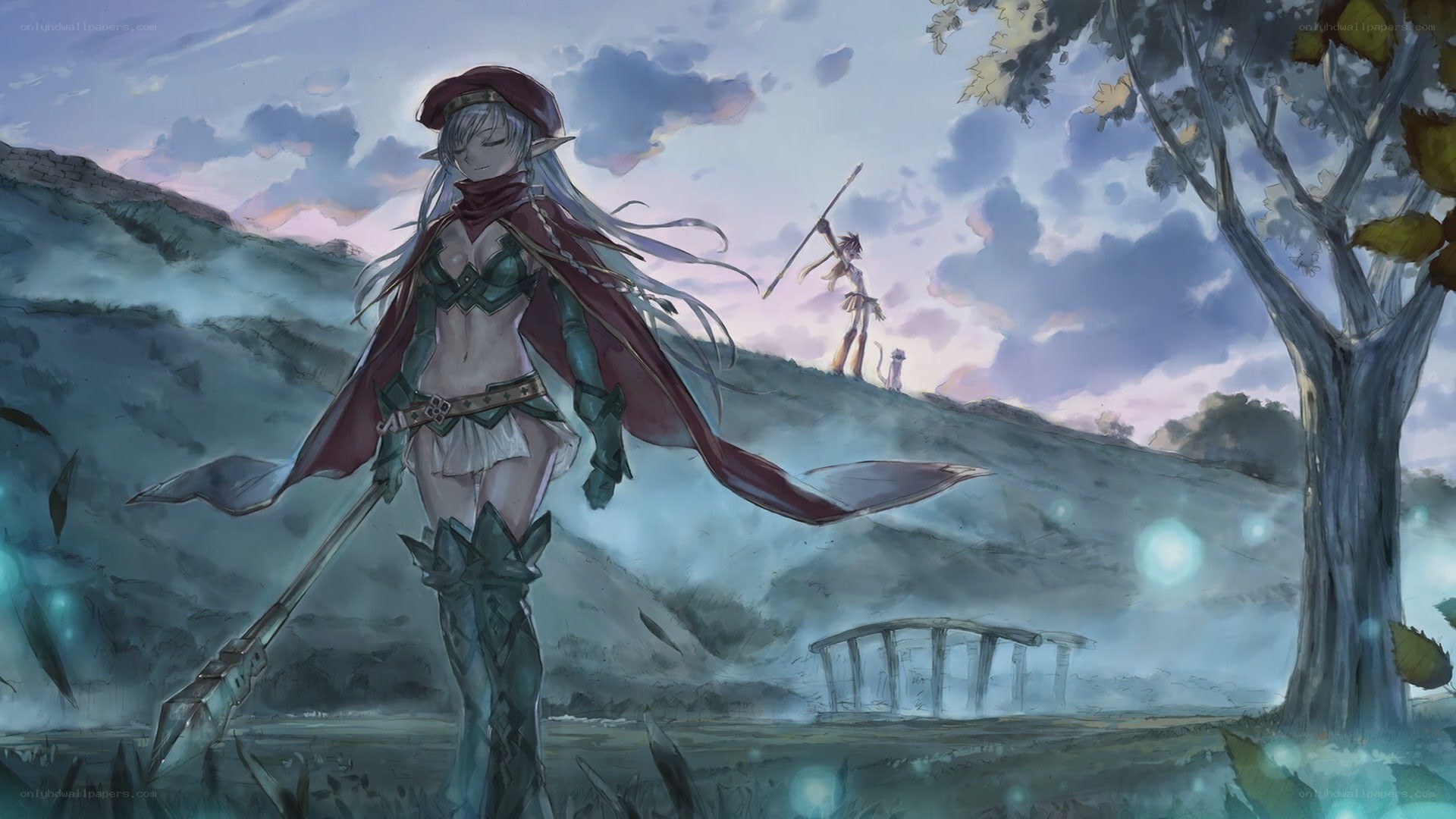 elf warrior in a misty landscape