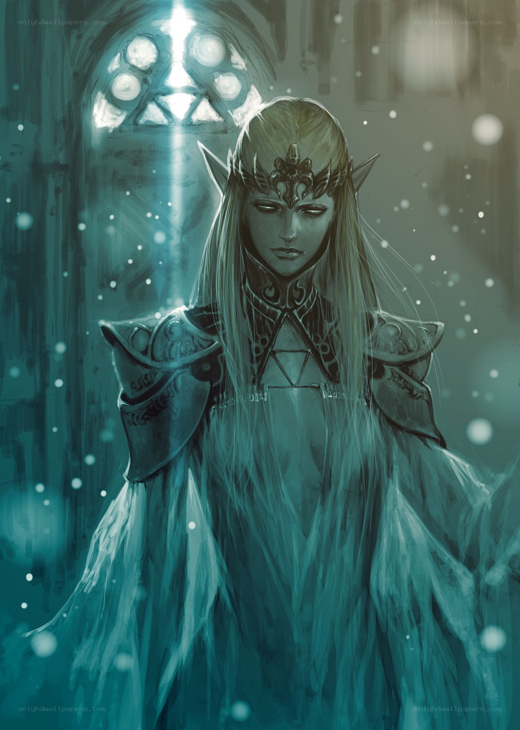 elf warrior in a snowy cathedral