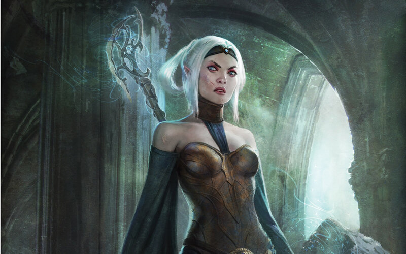 elf warrior in ancient ruin