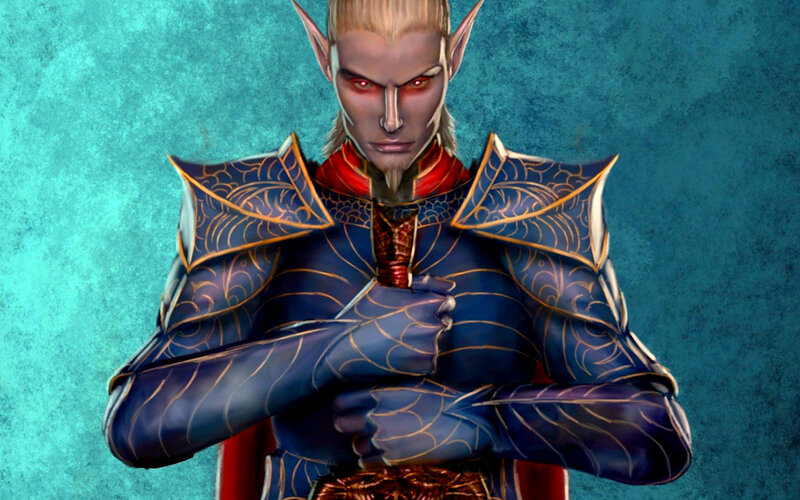 Elf Warrior in Armor — Blue, Dramatic, Digital Art