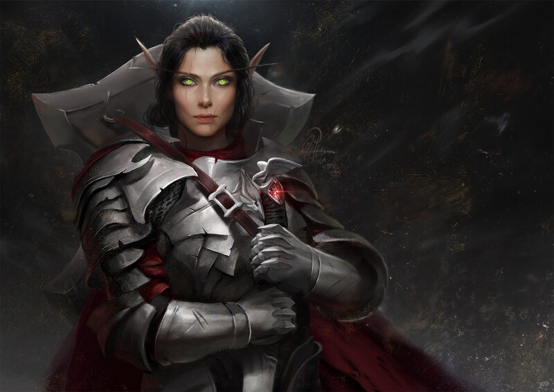 Elf Warrior in Armor — Gray, Dramatic, Night