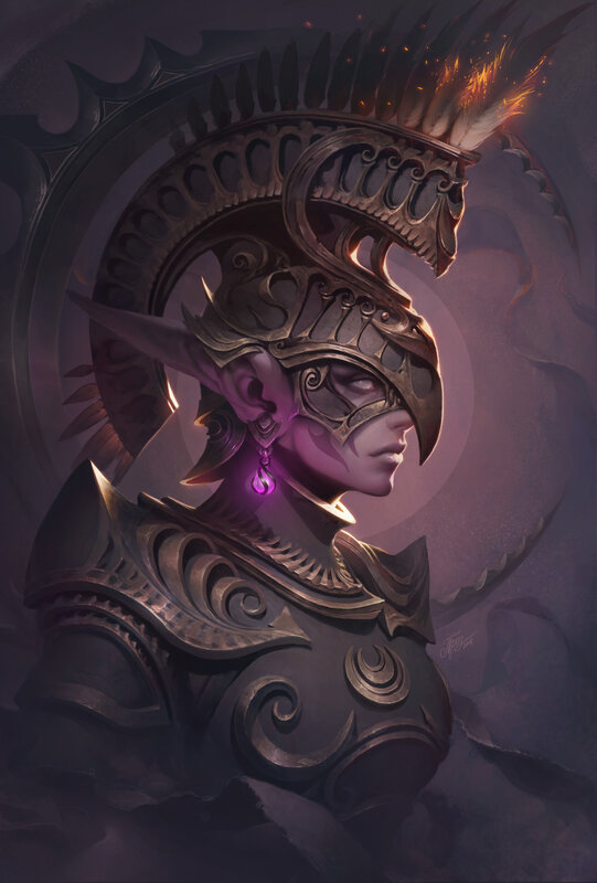 Elf Warrior in Armor — Purple, Dramatic, Night