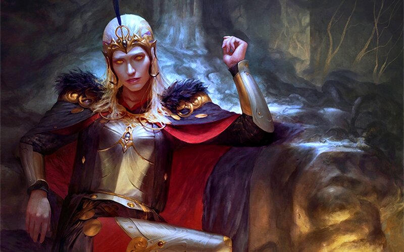 Elf Warrior in Armor — Red, Dramatic