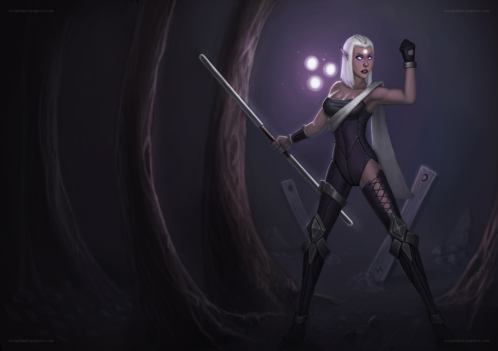 elf warrior in dark cave