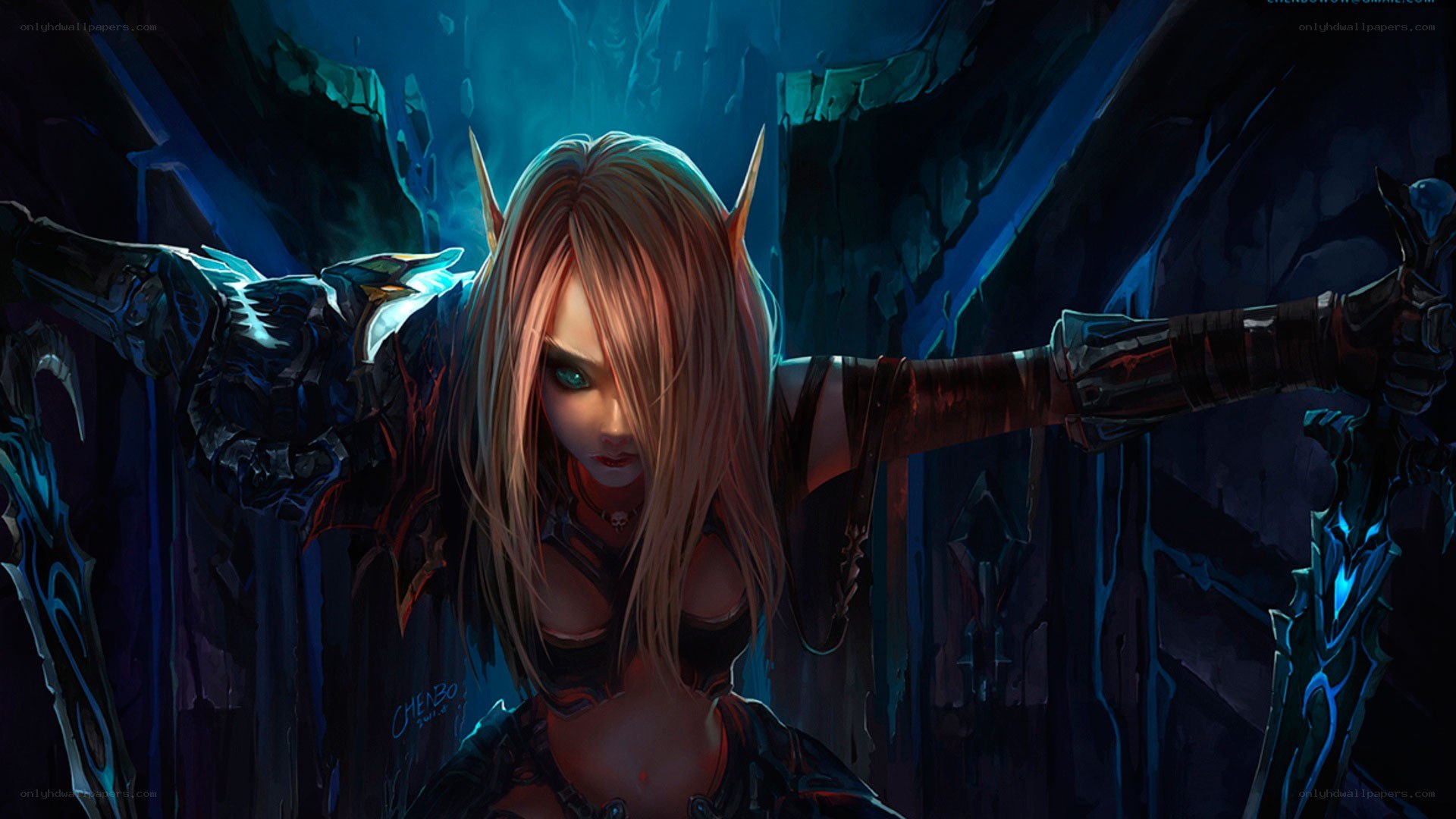 elf warrior in dark cave
