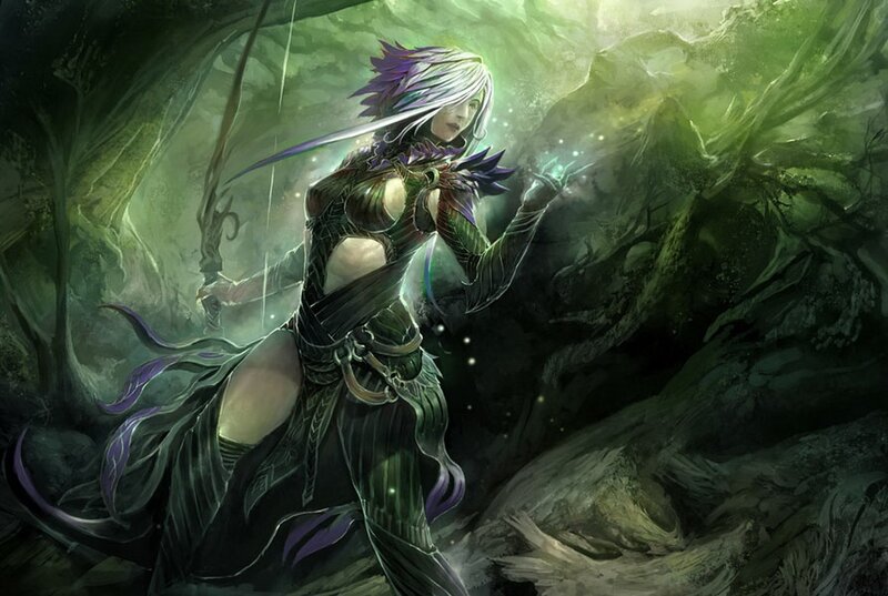 elf warrior in dark forest