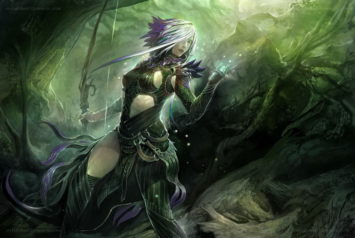 elf warrior in dark forest