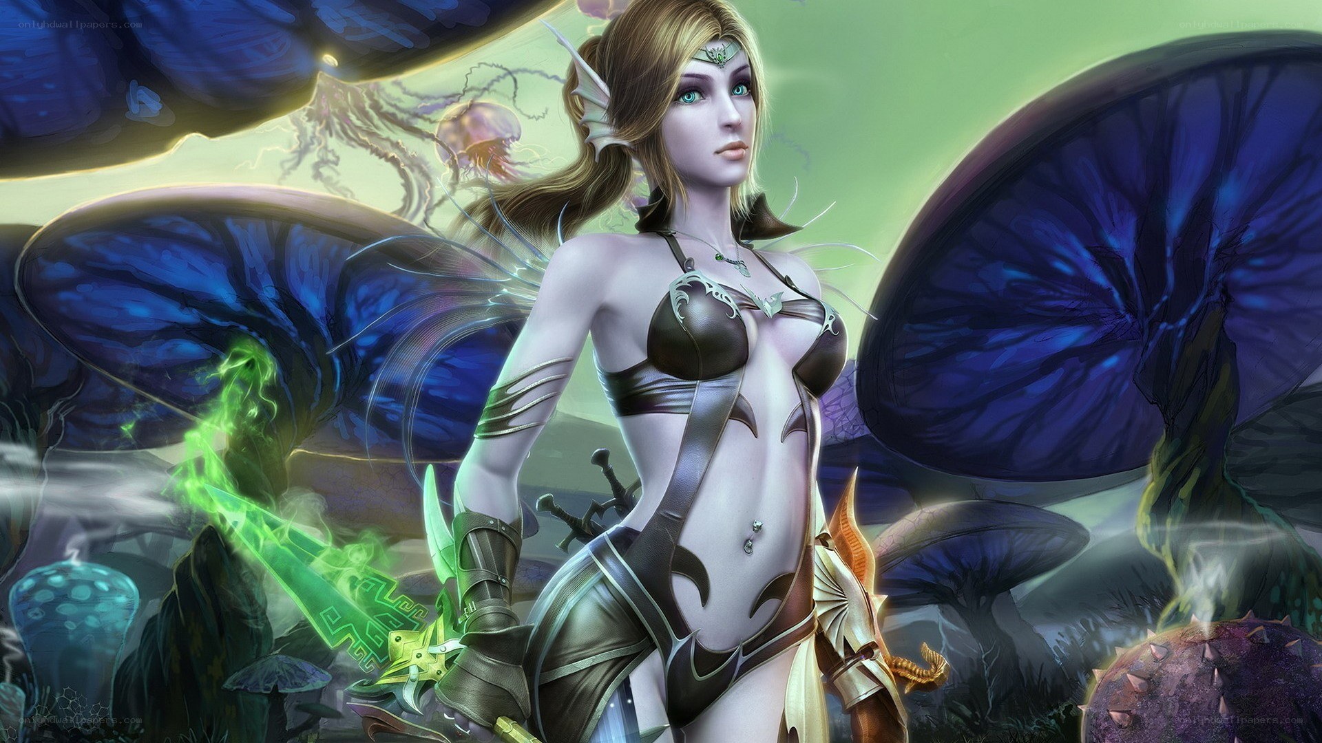 elf warrior in fantasy forest