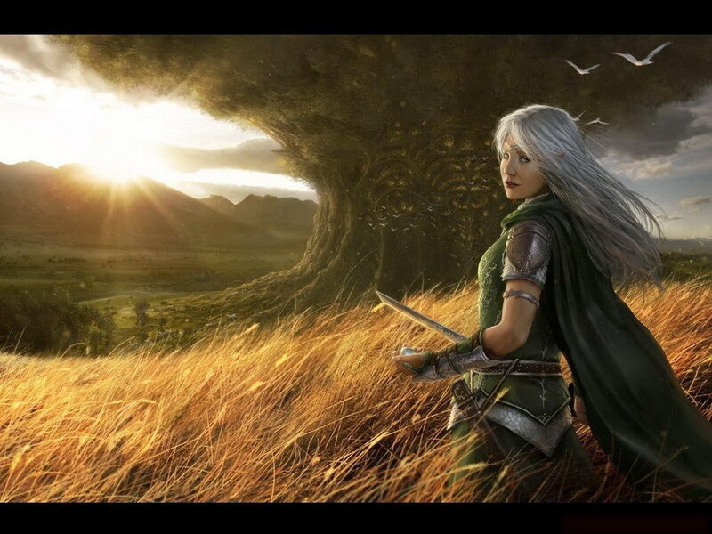 Elf Warrior in Field — Green
